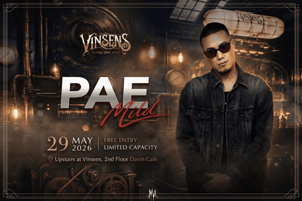 Pae Mild live concert poster at DAVIN CAFE and VINSENS Bangkok featuring premium live music atmosphere for fans of Pae Mild, luxury nightlife, and exclusive acoustic performances in Bangkok