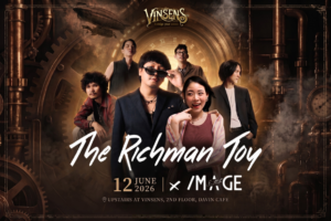 Event poster featuring Thai indie rock band The Richman Toy and female artist IMAGE Suthita for a live concert at Vinsens Bar, located on the 2nd floor of Davin Cafe on June 12, 2026.