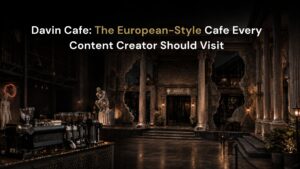 Hero image of Davin Cafe, a European-style cafe in Bangkok featuring grand architecture, Roman-inspired columns, classical sculptures, and an elegant cafe atmosphere designed for photography, relaxation, and a refined destination experience.