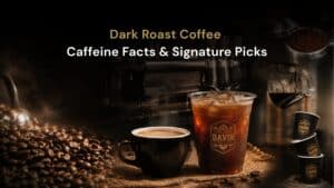 Hero image for Davin Cafe’s strong coffee article, featuring roasted coffee beans, hot coffee, and iced black coffee in a premium cafe setting that highlights bold flavor, rich aroma, and a full-bodied specialty coffee experience.