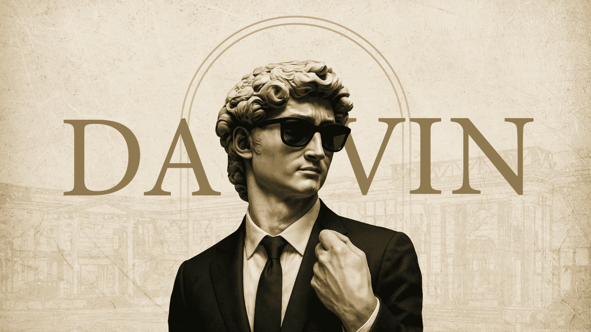 DAVIN CAFE brand identity artwork featuring the David statue and European-inspired event venue concept